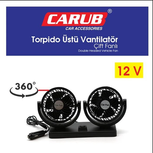 Vantilatör 12V Torpido üstü İki Fan Ayarlı ürün görseli 1