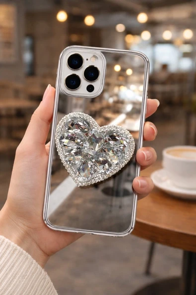 Aynalı Taşlı Popsocketli Kılıf iPhone 15 Pro Max - Resim 3