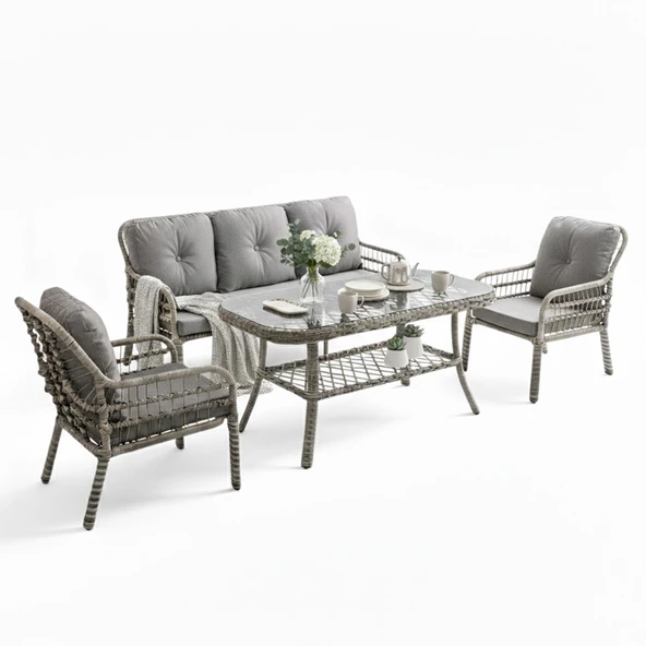 Capri Swing Pisa Üçlü Rattan Bahçe Balkon Oturma Grubu | Gri | 800 ürün görseli 1