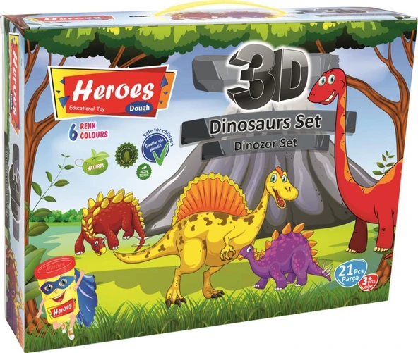 HEROES 3D DİNAZOR SET 6 RENKLİ OYUN HAMURU ERN-568 ürün görseli 1
