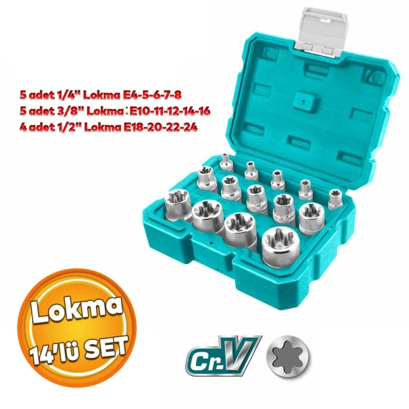 Total THKTETS0114 Yıldız Lokma Takımı 14 Lü Set 1/4 3/8 1/2 Cr-V Çelik Soket ürün görseli 1