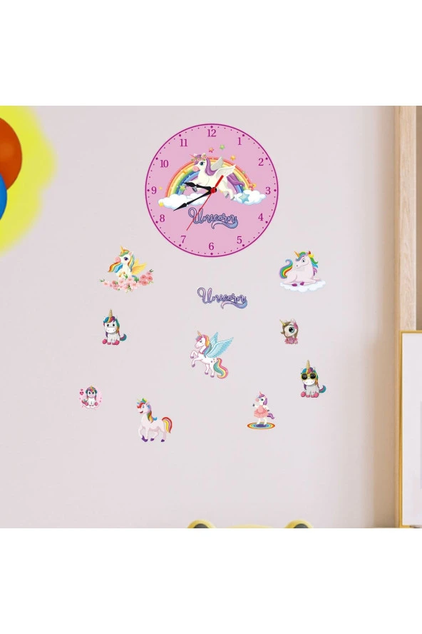 Çocuk Odası Duvar Saati Unıcorn Model Ve Unicorn Temalı Duvar Süsleri ürün görseli 1