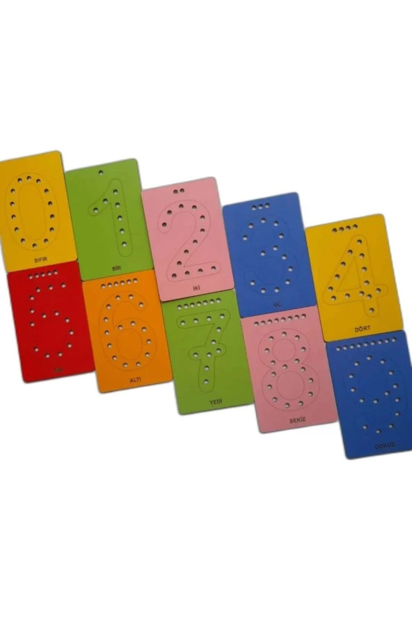 Montessori Eğitici Eğlenceli Delikli Ip Geçirmeli Rakam Renk Öğrenme Seti El Göz Beceri Temelli ürün görseli 1