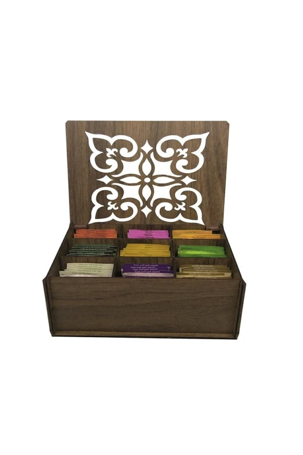 Dekoratif Hediyelik 9 Bölmeli Ahşap Çay Kutusu Poşet Bitki Çayı Saklama Kutusu Tea Box-gediz ürün görseli 1
