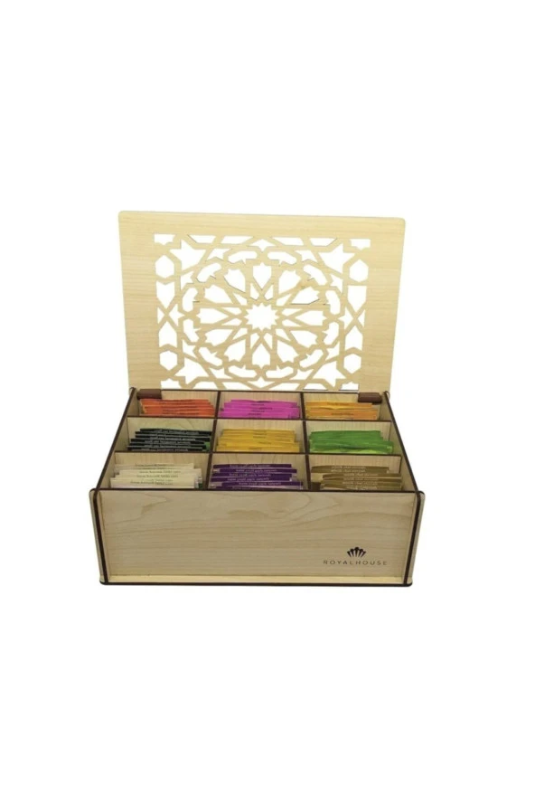 Ahşap Çay İkram Kutusu Teabox Bitkisel Çay Kahve Kutusu Hediyelik Kutu 45 Çay Dahil ürün görseli 1