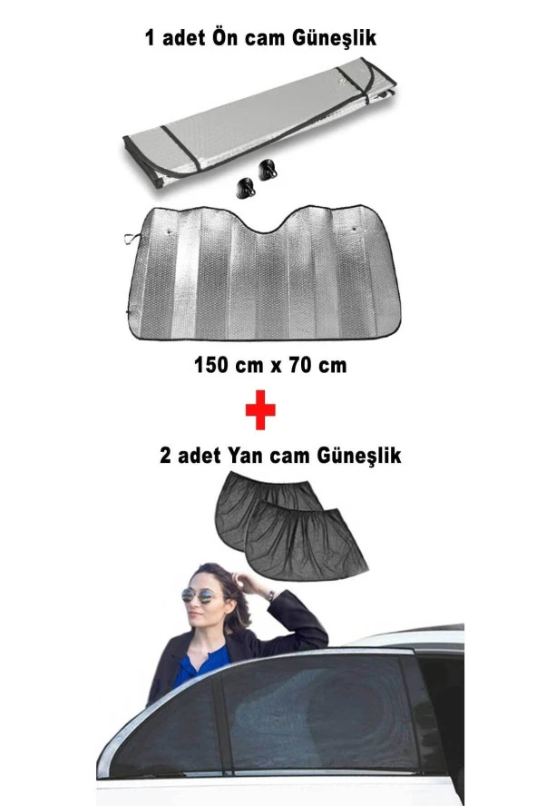 Oto Araç Araba Ön Cam Güneşliği Ve Yan Cam Güneşlik Perde 150 X70 Cm ürün görseli 1