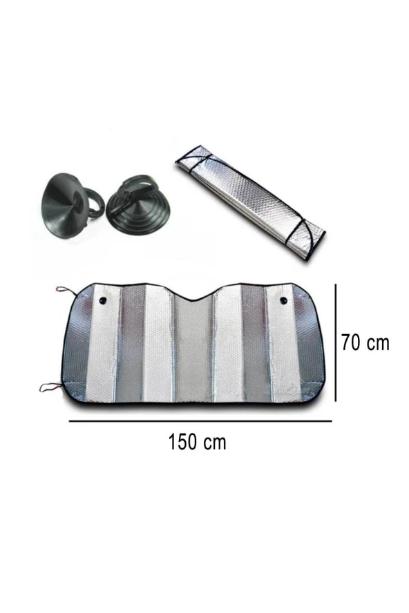 Araba Güneşliği Oto Ön Cam Güneşliği Parlak Metalize Katlanabilir Güneş Önleyici Perde 150x70cm ürün görseli 1