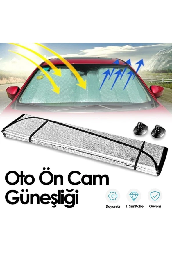 Oto Araba Güneşliği Oto Ön Cam Güneşliği Parlak Metalize Katlanabilir Güneş Önleyici Perde 130x60cm ürün görseli 1