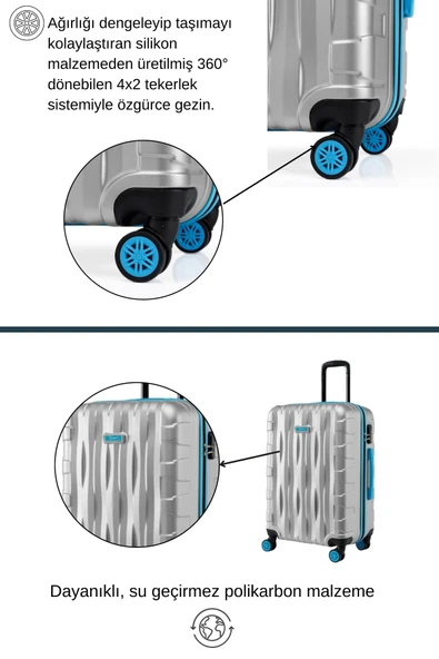 2'li Valiz Seti Orta Boy - Kabin Boy Gri 1167 - Resim 3