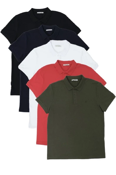 Erkek Regular Fit Polo Yaka 5li T-shirt  Siyah ürün görseli 1