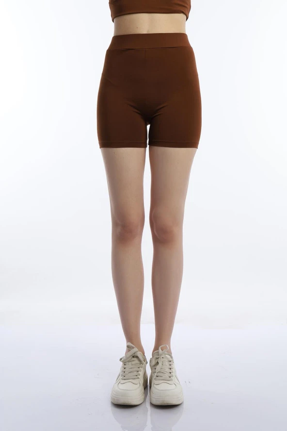 Kadın Slim Fit Allegro Kumaş Şort Kahverengi ürün görseli 1