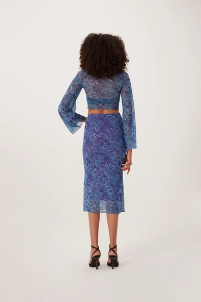 Kadın Ön Astarlı Mesh Crop Bluz Mavi - Resim 4