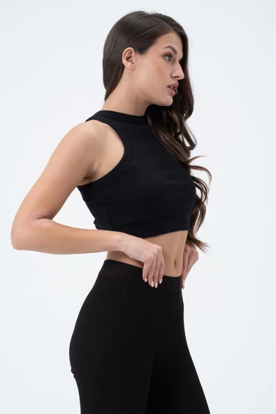 Kadın Kaşkorse Crop Atlet  Siyah - Resim 2
