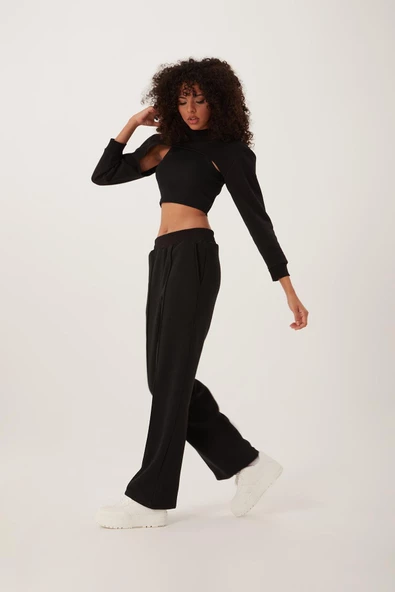 Kadın Oversize Crop  Siyah - Resim 2