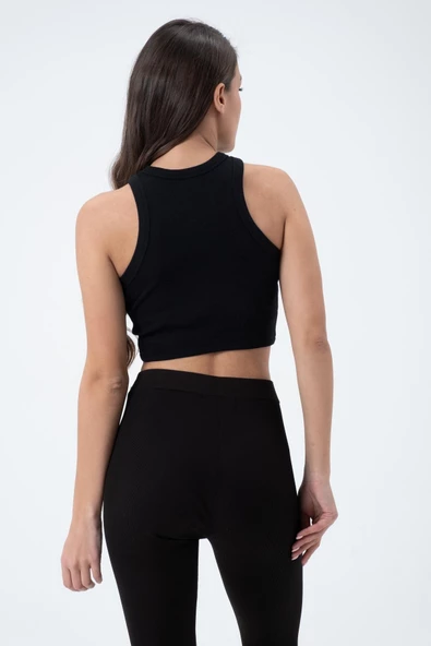 Kadın Kaşkorse Crop Atlet  Siyah - Resim 5
