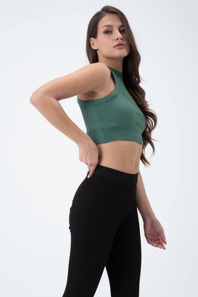 Kadın Kaşkorse Crop Atlet   Yeşil - Resim 2