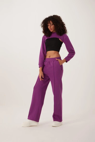 Kadın Oversize Crop  Mor - Resim 3