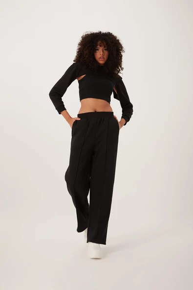 Kadın Oversize Crop  Siyah - Resim 3