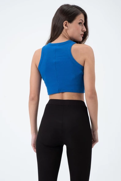 Kadın Kaşkorse Crop Atlet   Saks - Resim 4