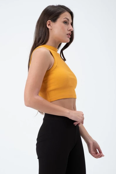 Kadın Kaşkorse Crop Atlet  Sarı - Resim 3