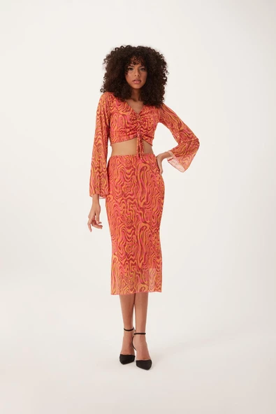 Kadın Ön Astarlı Mesh Crop Bluz Pembe - Resim 2