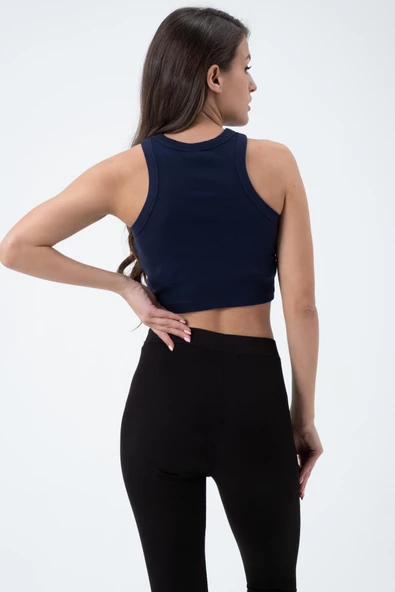 Kadın Kaşkorse Crop Atlet   İndigo - Resim 4