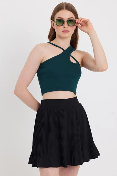 Kadın Askılı Crop Kaşkorse  Zümrüt Yeşili ürün görseli 1