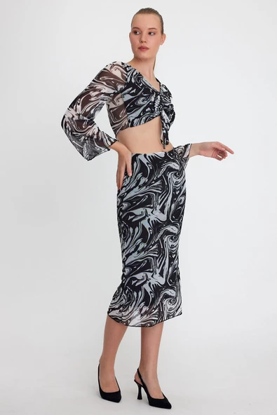 Kadın Ön Astarlı Mesh Crop Bluz Siyah - Resim 3