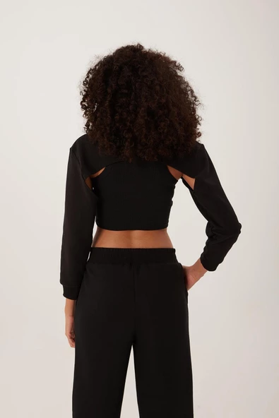 Kadın Oversize Crop  Siyah - Resim 4