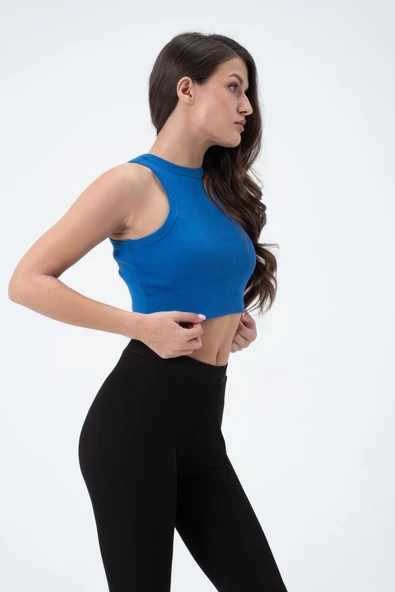 Kadın Kaşkorse Crop Atlet   Saks - Resim 2