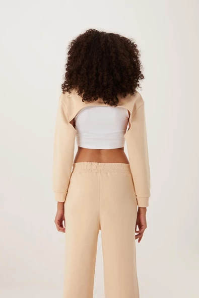 Kadın Oversize Crop  Ekru - Resim 4