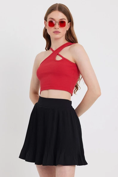Kadın Askılı Crop Kaşkorse   Kırmızı ürün görseli 1