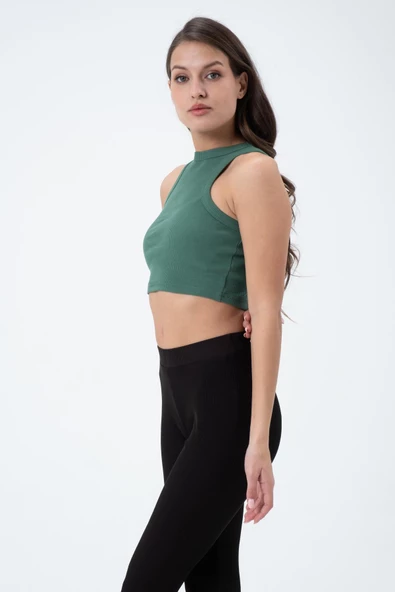 Kadın Kaşkorse Crop Atlet   Yeşil - Resim 3