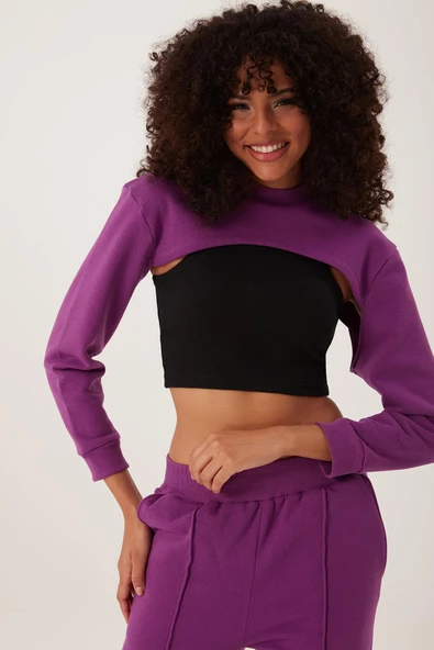 Kadın Oversize Crop  Mor ürün görseli 1