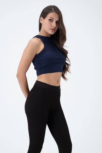 Kadın Kaşkorse Crop Atlet   İndigo - Resim 2