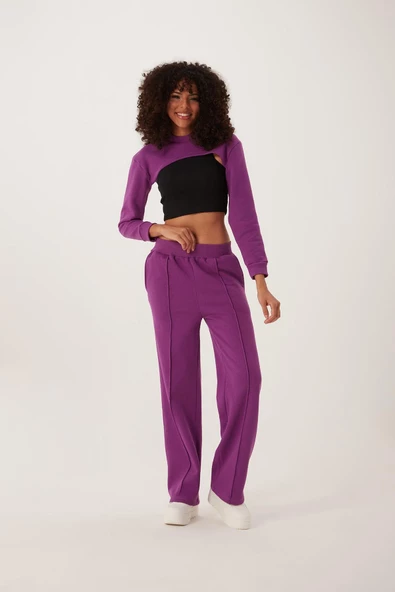 Kadın Oversize Crop  Mor - Resim 2