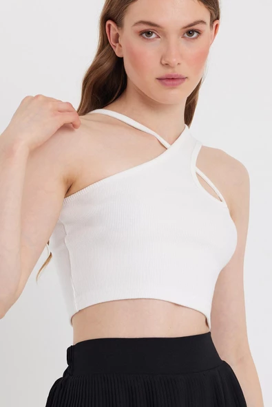 Kadın Askılı Crop Kaşkorse   Ekru - Resim 2