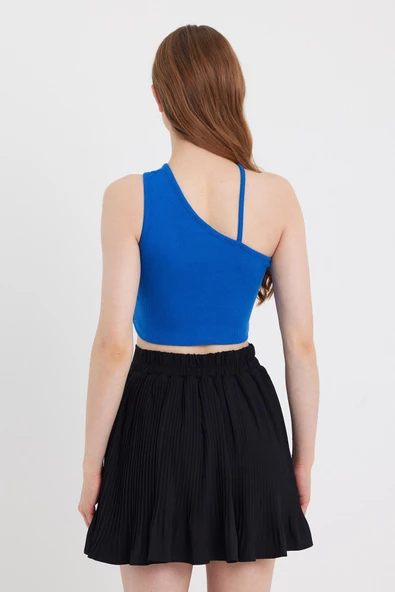 Kadın Askılı Crop Kaşkorse   Saks - Resim 4