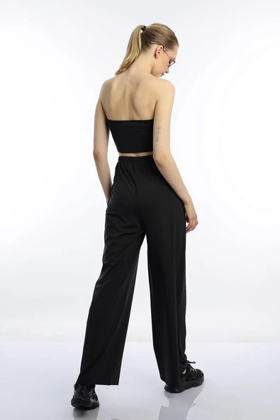 PTTAVM: Kadın Allegro Kumaş Askısız Crop Top Siyah