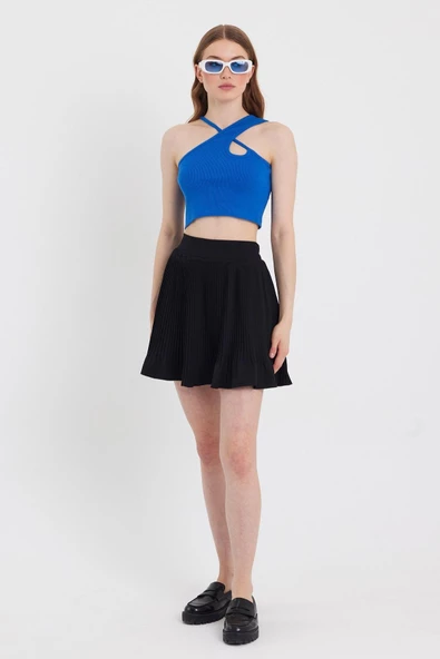 Kadın Askılı Crop Kaşkorse   Saks - Resim 3