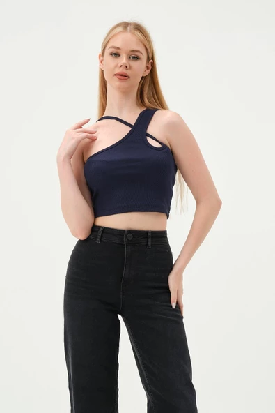 Kadın Askılı Crop Kaşkorse   İndigo ürün görseli 1