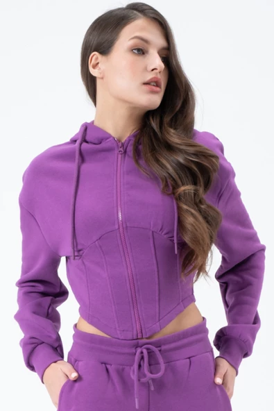 Kadın Korse Detaylı Sweatshirt Mor ürün görseli 1