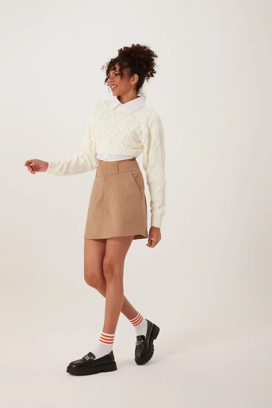 Kadın Triko Sweatshirt Krem - Resim 3