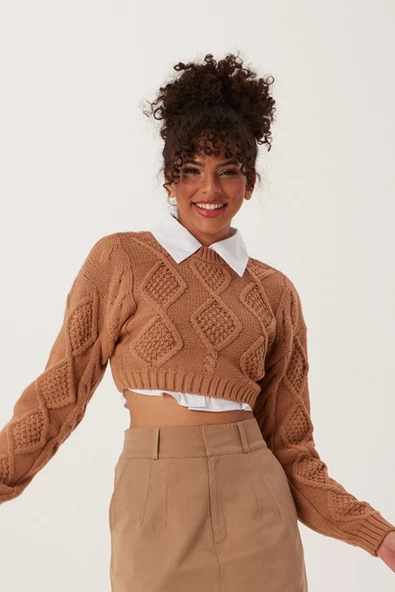 Kadın Triko Sweatshirt Taba ürün görseli 1