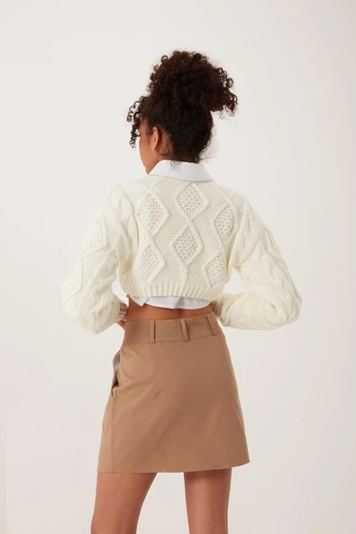 Kadın Triko Sweatshirt Krem - Resim 4