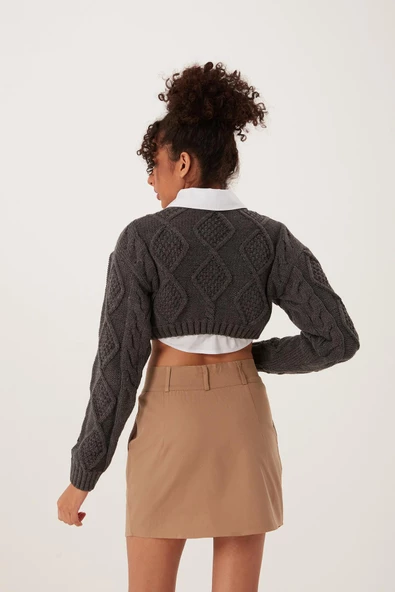 Kadın Triko Sweatshirt Antrasit - Resim 4