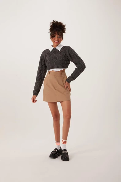 Kadın Triko Sweatshirt Antrasit - Resim 2
