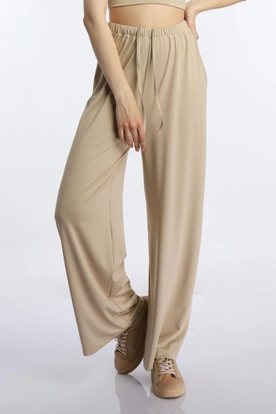 Kadın Allegro Kumaş Oversize Pantolon Vizon ürün görseli 1