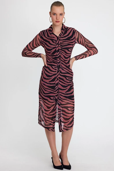 Kadın Zebra Desenli Elbise  Fuşya ürün görseli 1