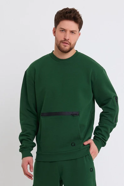 Erkek Fermuar Detaylı Sweatshirt Yeşil ürün görseli 1